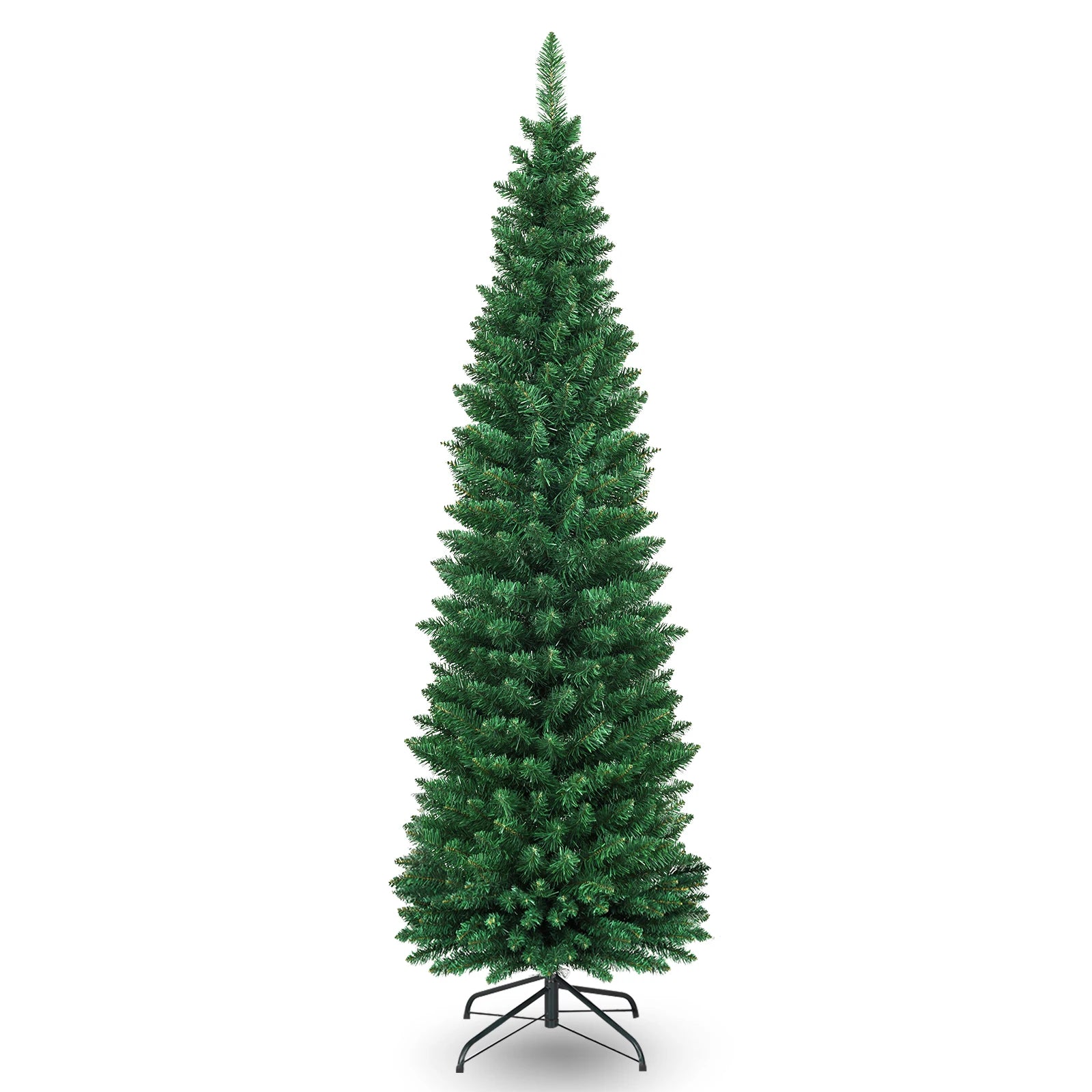 6ft Slim Artificial Christmas Tree – Pencil Shape, 400 Tips, Green PVC, Space-Saving