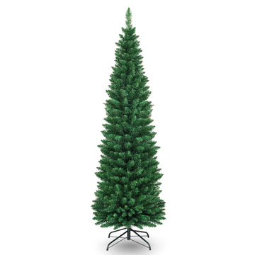 6ft Slim Artificial Christmas Tree – Pencil Shape, 400 Tips, Green PVC, Space-Saving