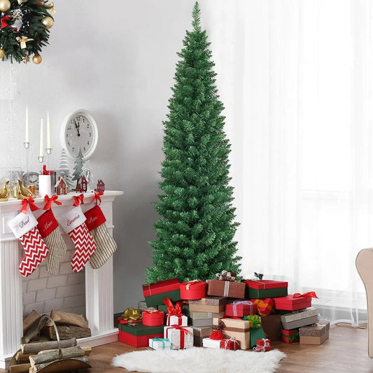 6ft Slim Artificial Christmas Tree – Pencil Shape, 400 Tips, Green PVC, Space-Saving