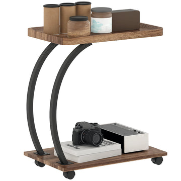 HOMCOM C-Shaped Side Table – Mobile Two-Tier Coffee & Sofa Table
