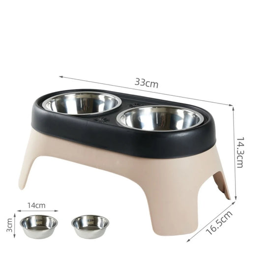 Elevated Anti-Spill Stainless Steel Double Bowl for Cats & Dogs