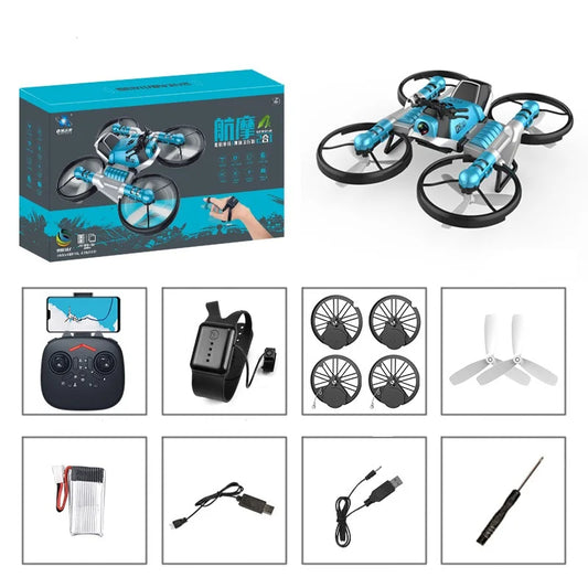 Flying Motorcycle Drone – 2-in-1 Land & Air Quadcopter with 480P Camera