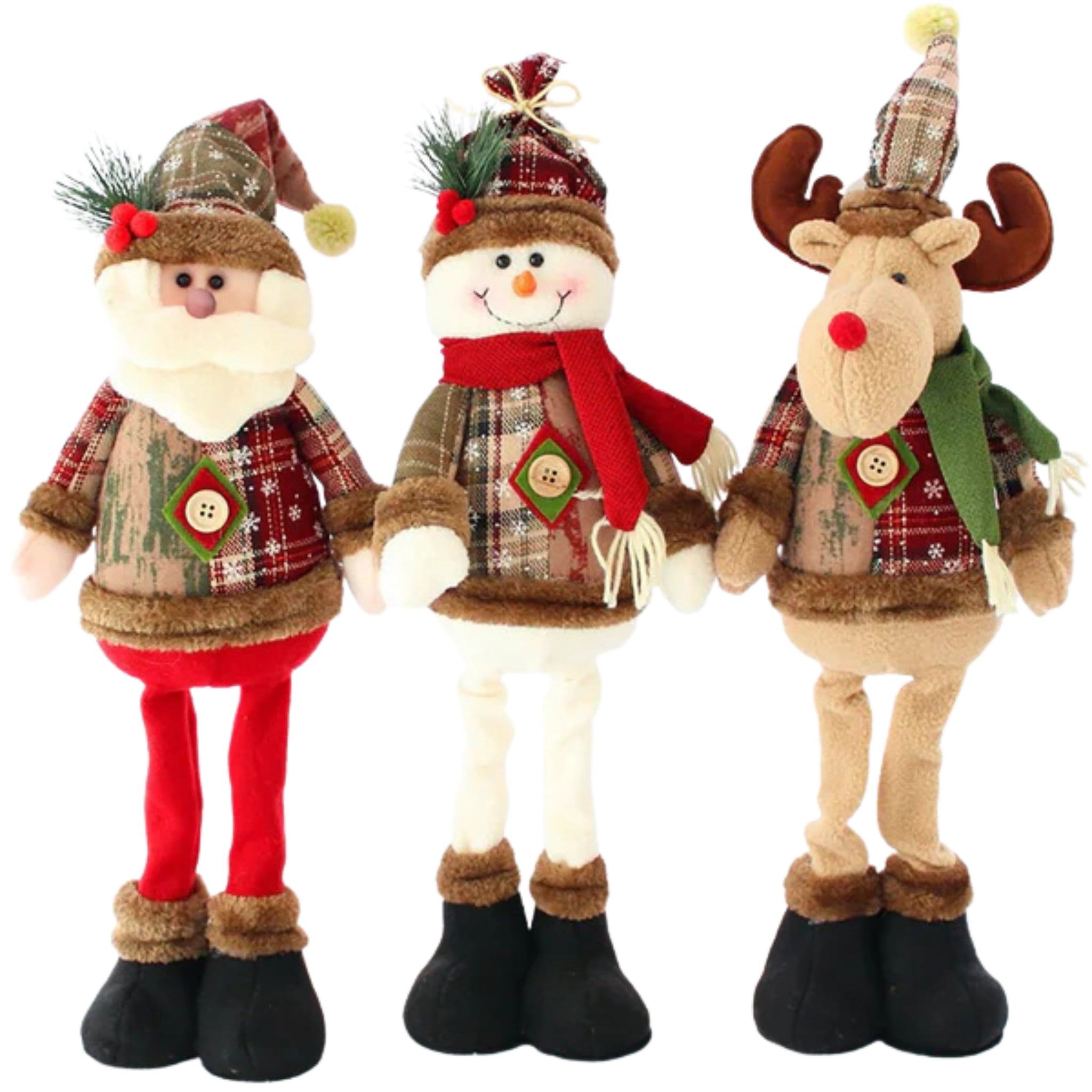 Christmas Plush Decorations Set – Santa, Snowman & Moose
