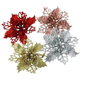 Artificial Christmas Tree Flower – Glitter Decorations (Set of 10 pcs)