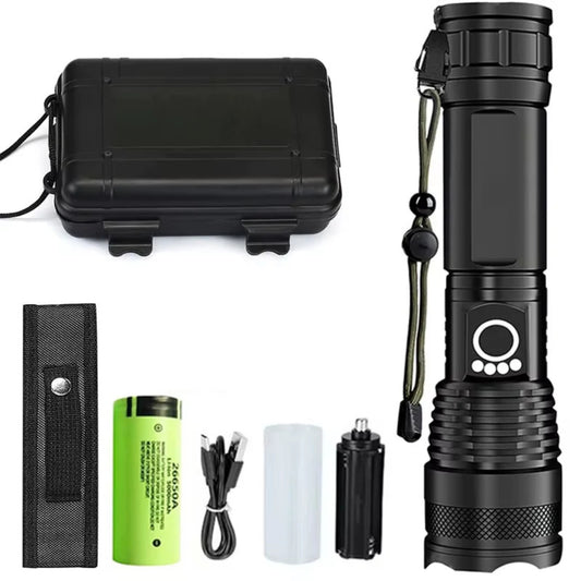 High-Power Rechargeable LED Torch with Zoom & 5 Modes